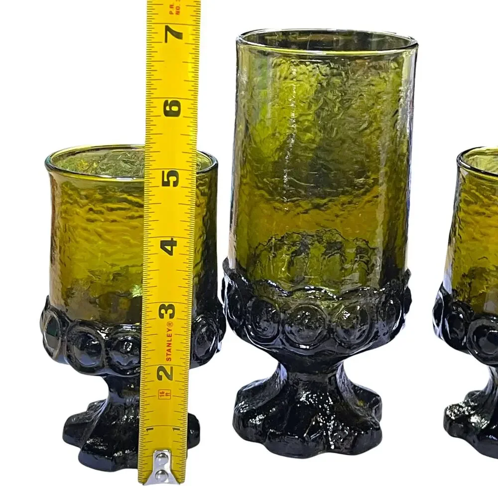 Vintage Tiffin Franciscan Madeira Olive Green Glasses Goblets Set of 3